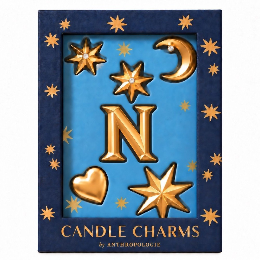 Anthropologie N Monogram Celestial Gold Candle Charms Moon Stars Heart NWT